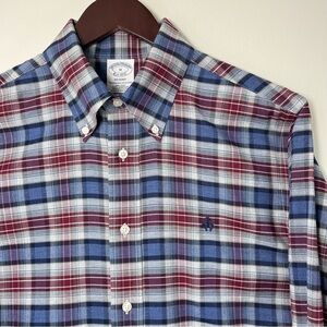 Brooks Brothers Mens MED Gray Tartan Plaid Regent Non-Iron Button Down LS Shirt